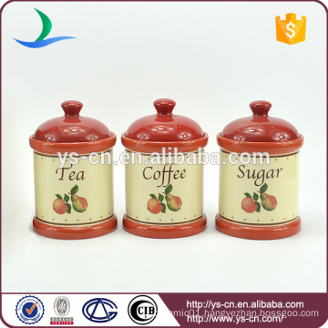 Fruits decal red ceramic canister sets